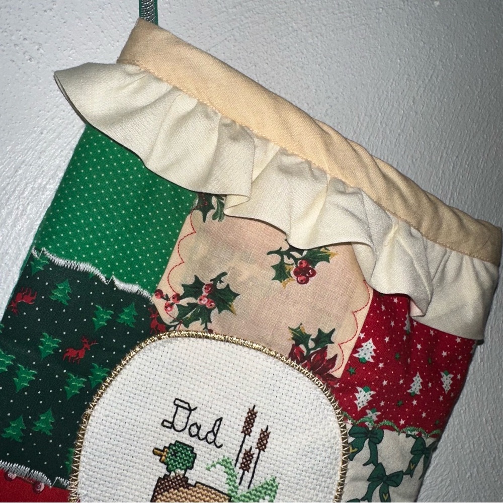 Vtg Quilted “Dad” Christmas Stocking - Picture 3 of 7